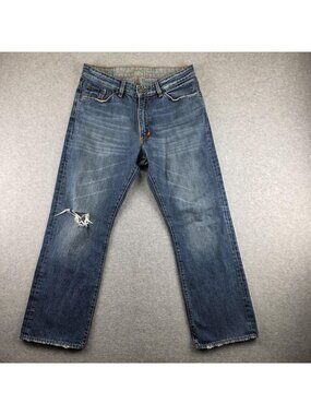X2 Jeans Mens 33x30 Blue Medium Wash Straight Distressed Ripped Knee Denim